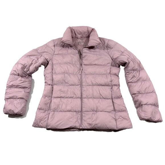 Uniqlo Ultra Light Down Jacket Womens Pink Zip Nylon Blend Packable Pockets XS - Picture 1 of 10